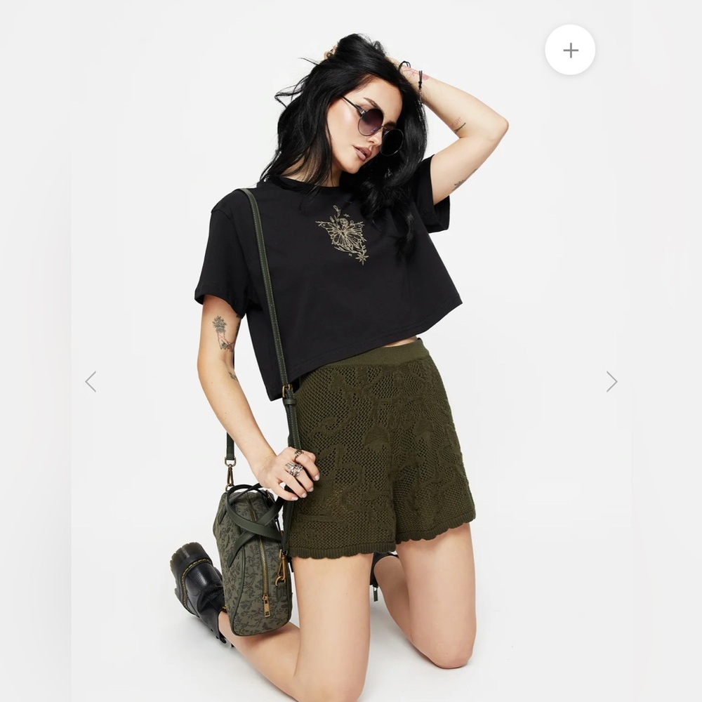 Disturbia tulip jacquard knit shorts olive army green gothic vampire